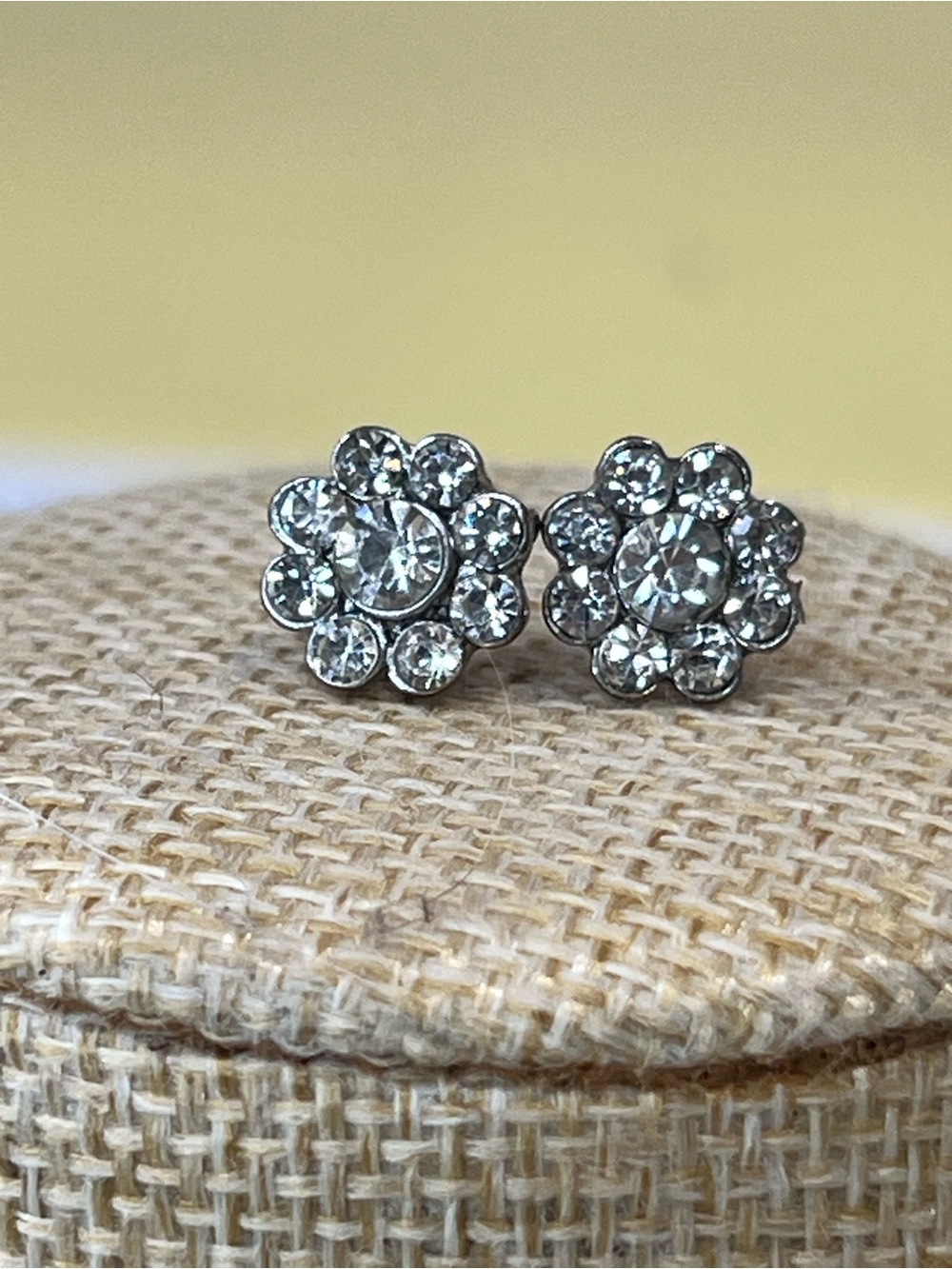 Crystal Flower Stud Earrings - Silver Tone